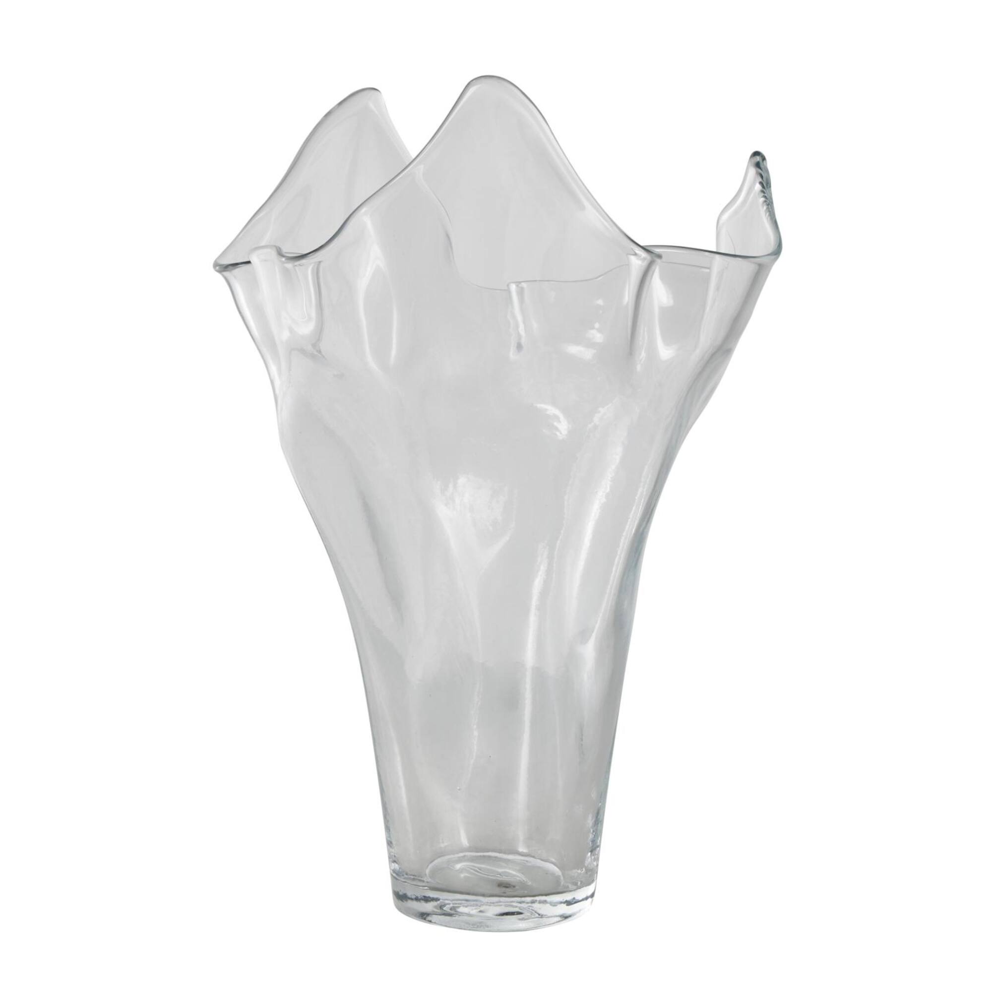 Clear Tulip-Inspired Glass Vase with Wavy Opening